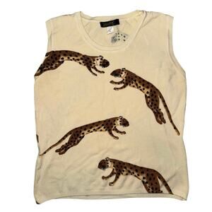 Vintage Elizabeth New York Womens Sweater Top Sz Medium Petite Cougars leopard